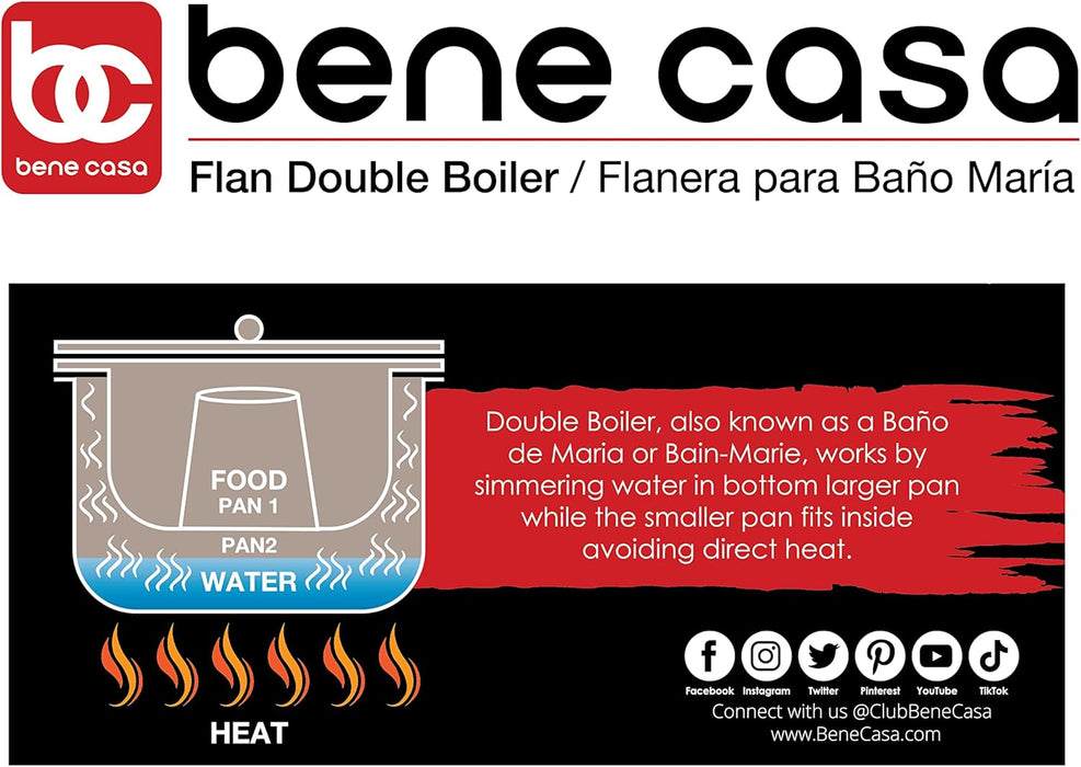Bene Casa - Aluminum Flan Mold Double Boiler with Glass Lid (1.6 Liter) - Includes Aluminum Inner Pan (8") - Dishwasher Safe BC-58378