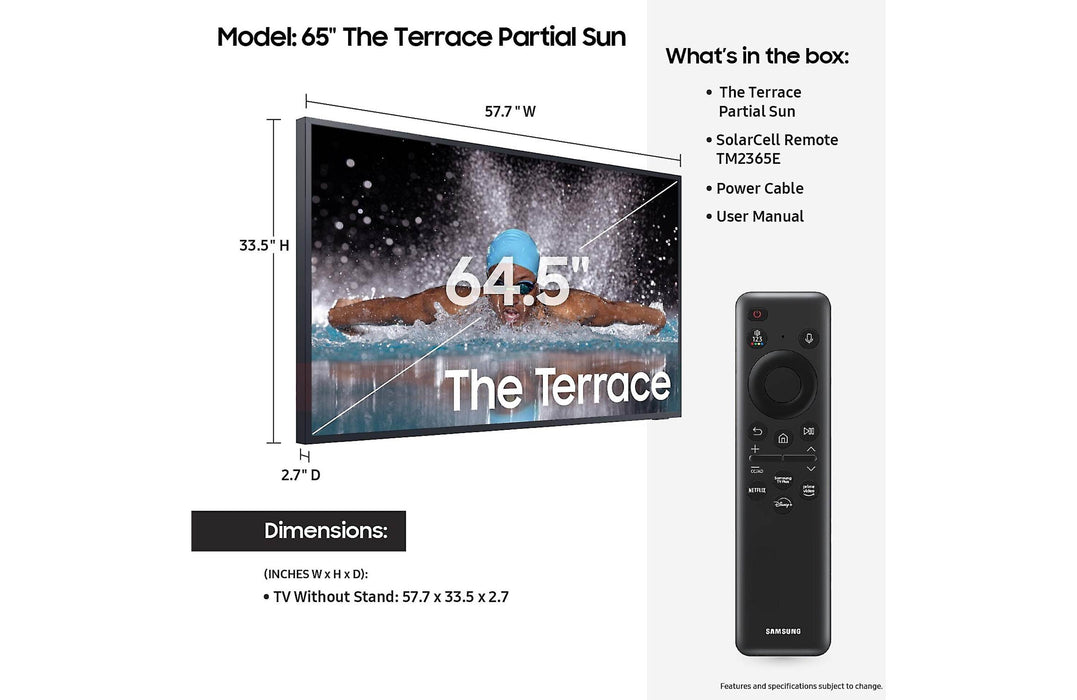 Samsung 65" LST7D The Terrace Partial Sun Neo QLED 4K Smart TV - QN65LST7DAFXZA