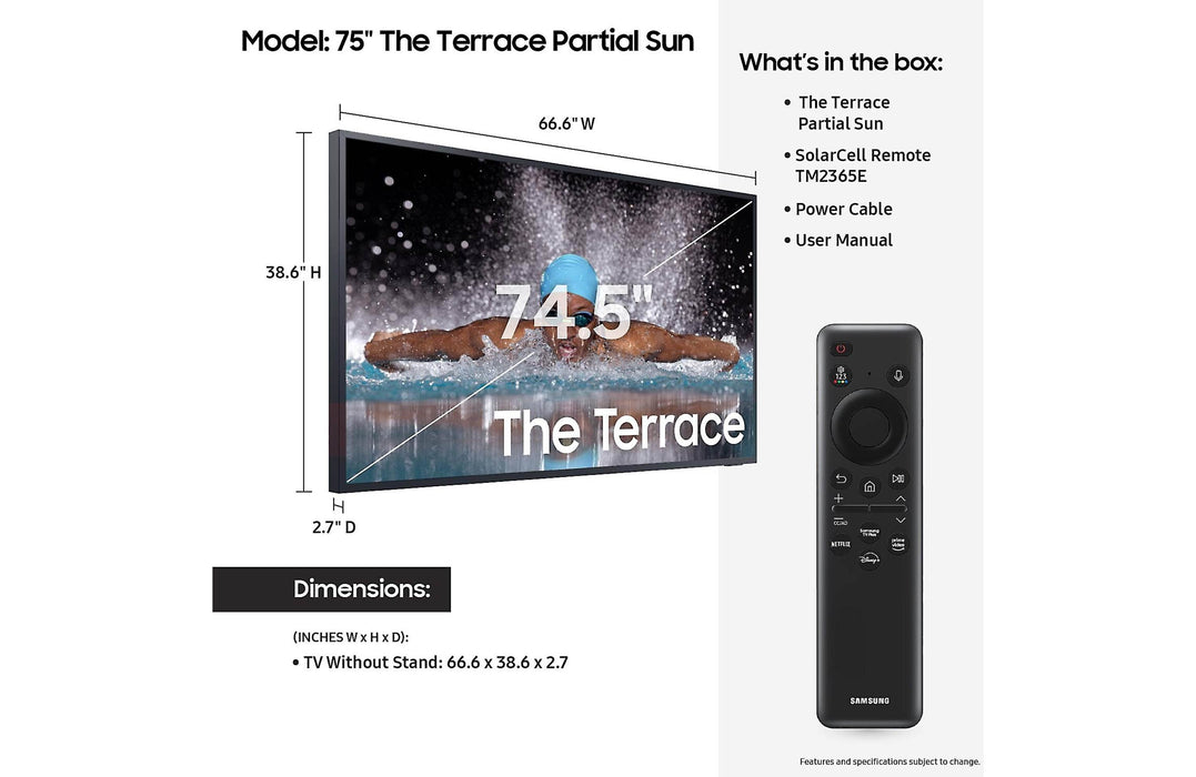 Samsung 75" LST7D The Terrace Partial Sun Neo QLED 4K Smart TV - QN75LST7DAFXZA