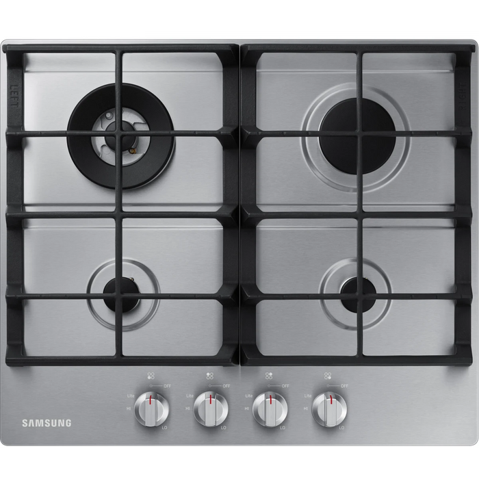 Samsung NA24T4230FS 24 Inch Gas Cooktop with 4 Sealed Burners, Continuous Cast Iron Grates, Flexible Burners, Wok Ring, and Front Linear Controls