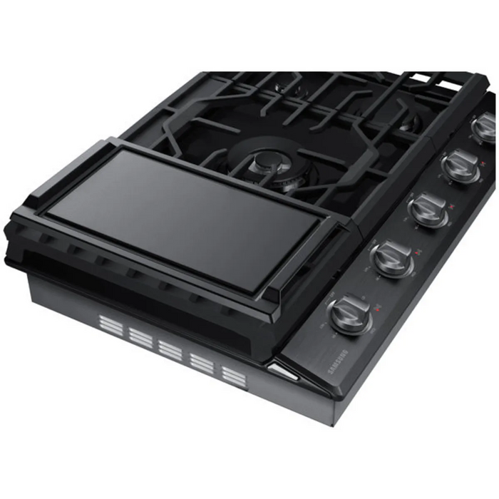 Samsung NA30N6555TG 30 Inch Gas Smart Cooktop with 5 Sealed Burners, Cast-Iron Grates, 19K Power Burner, LED Illuminated Backlit Knobs, Removable Griddle, Ready2Fit™ Guarantee, and ADA Compliant: Fingerprint Resistant Black Stainless Steel