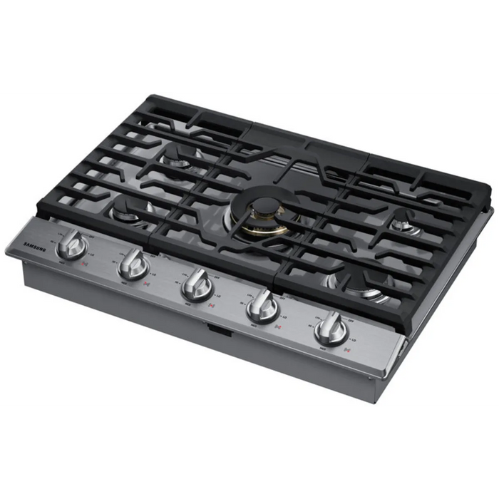 Samsung NA30N7755TS 30 Inch Smart Gas Cooktop with Wi-Fi and Bluetooth Connectivity, 22K BTU Dual-Power Burner, Blue LED Knobs, Griddle, Wok Grate, LP Conversion Kit and ADA Compliant: Stainless Steel