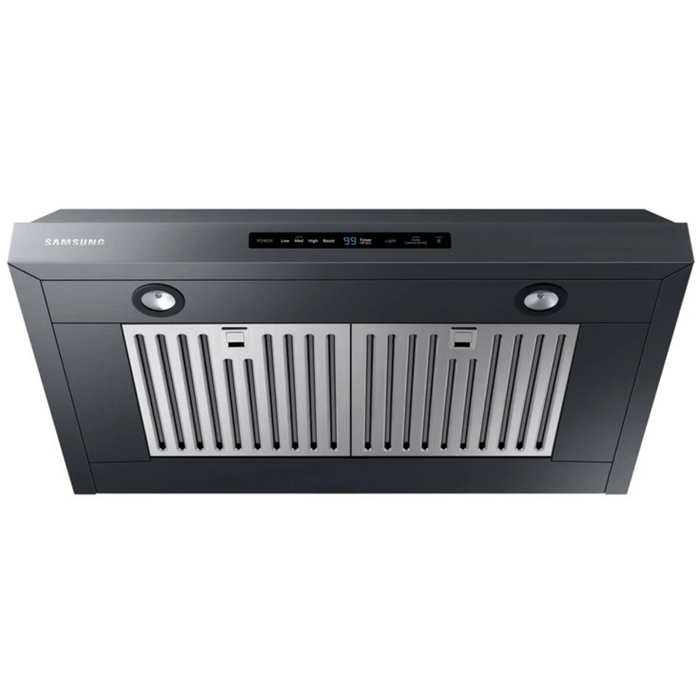 Samsung NK30N7000UG 30 Inch Under Cabinet Smart Range Hood with 4-Speed/390 CFM Blower, Digital Touch Control, LED Lighting, Removable Baffle Filter, Bluetooth®, Wi-Fi Monitoring, and ADA Compliant: Fingerprint Resistant Black Stainless Steel