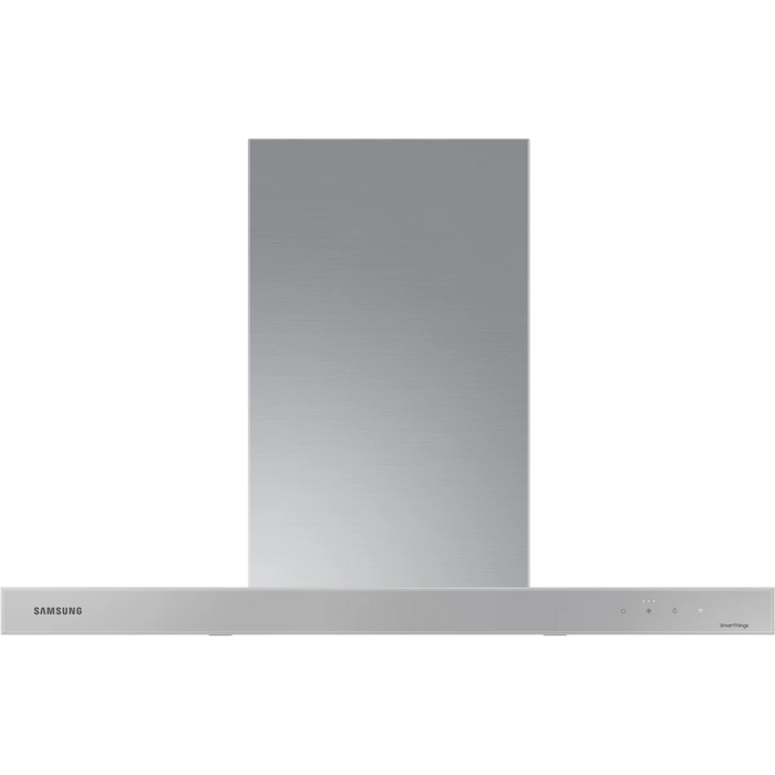 Samsung BESPOKE NK36CB600WCG 36 Inch Smart Wall Mount Chimney Range Hood with 630 CFM Fan, 4 Speeds, 52 dBA, Wi-Fi Connectivity, LED Bar Lighting, Touch Controls, Dishwasher Safe Baffle Filters, and ADA Compliance: Clean Grey Panel