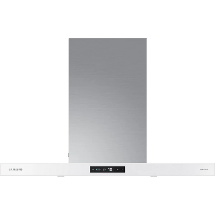 Samsung NK36CB700W12 36 Inch Smart Wall Mount Chimney Range Hood with 630 CFM Fan, 4 Speeds, 50 dBA, Wi-Fi Connectivity, Triple Air Sensor, LED Bar Lighting, Touch Controls, Dishwasher Safe Baffle Filters, and ADA Compliance: Clean White Panel