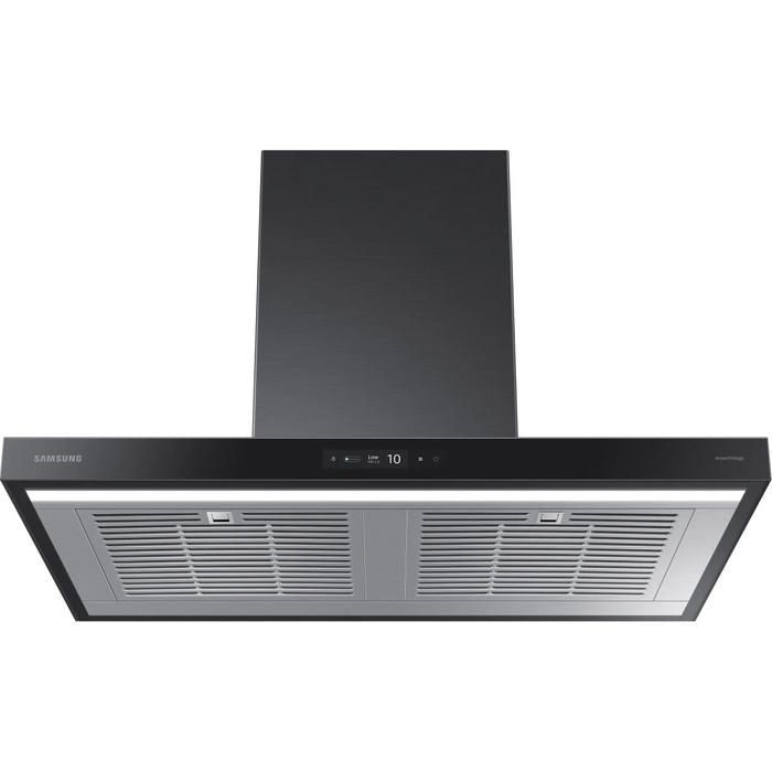 Samsung NK36CB700W33 36 Inch Smart Wall Mount Chimney Range Hood with 630 CFM Fan, 4 Speeds, 50 dBA, Wi-Fi Connectivity, Triple Air Sensor, LED Bar Lighting, Touch Controls, Dishwasher Safe Baffle Filters, and ADA Compliance: Clean Deep Charcoal Panel