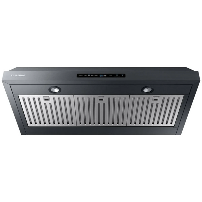 Samsung NK36N7000UG 36 Inch Under Cabinet Smart Range Hood with 4-Speed/390 CFM Blower, Digital Touch Control, LED Lighting, Removable Baffle Filter, Bluetooth®, Wi-Fi Monitoring, and ADA Compliant: Fingerprint Resistant Black Stainless Steel