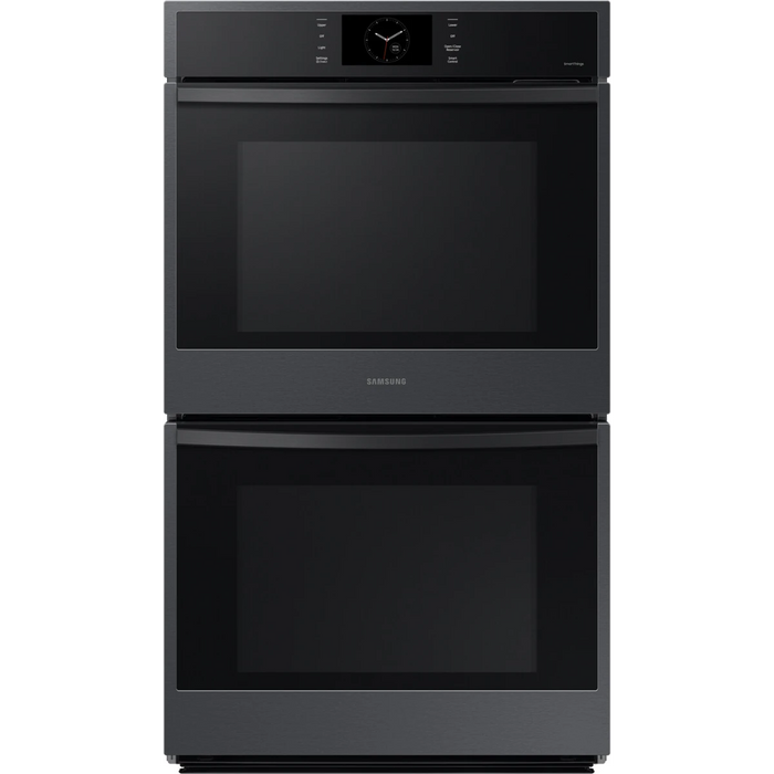 Samsung NV51CG600DMT 30 Inch Double Electric Smart Wall Oven with 10.2 cu. ft. Dual Convection Oven, Self+Steam Clean, Air Fry, Steam Cook, Air Sous Vide, Sabbath, and Gliding Rack: Matte Black Steel