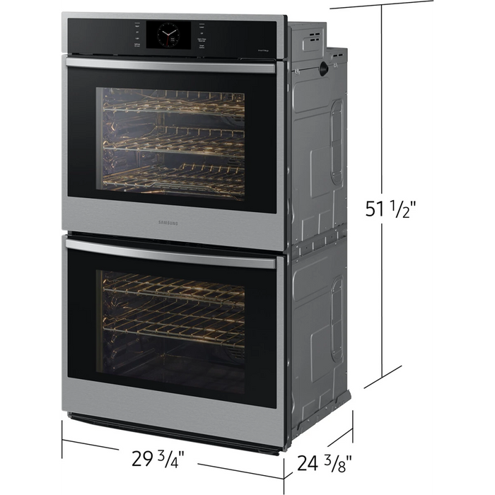 Samsung NV51CG600DSR 30 Inch Double Electric Smart Wall Oven with 10.2 cu. ft. Dual Convection Oven, Self+Steam Clean, Air Fry, Steam Cook, Air Sous Vide, Sabbath, and Gliding Rack: Stainless Steel