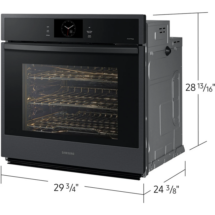Samsung NV51CG600SMT 30 Inch Single Electric Smart Wall Oven with 5.1 cu. ft. Dual Convection Oven, Self + Steam Clean, Air Fry, Steam Cook, Air Sous Vide, Sabbath Mode, and Gliding Rack: Matte Black Steel