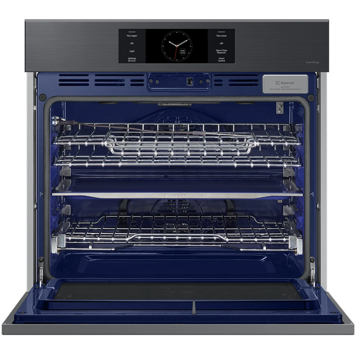 Samsung NV51CG700SMT 30 Inch Single Smart Electric Wall Oven with 5.1 Cu. Ft. Capacity, AI Pro Cooking™ Camera, Handle-Free Door Design, Flex Duo™, Air Fry, Probe, 7-Inch LCD Display, Steam Cook, Self-Clean and Sabbath Mode: Matte Black