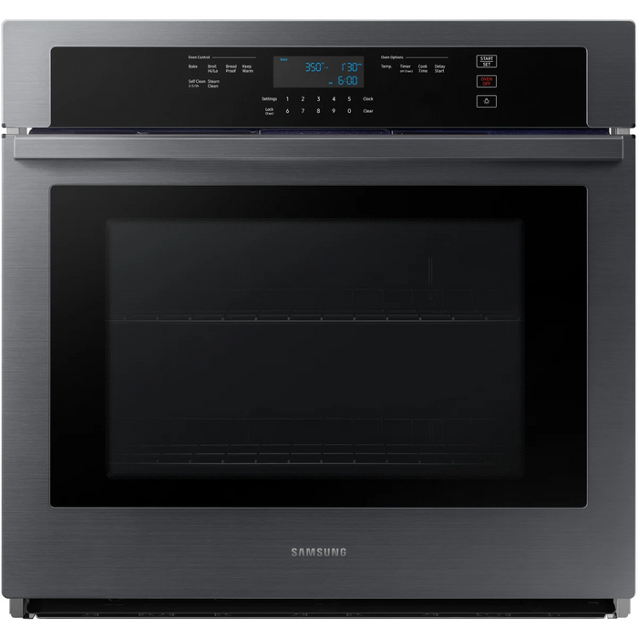 Samsung NV51T5511SG 30 Inch Single Wall Oven with 5.1 Cu. Ft. Capacity, WiFi, Digital Touch Controls, Blue Ceramic Interior, Delay Start, Broiler, Adjustable Racks, Steam/Self Clean, Child Lock, Sabbath Mode, and ADA Compliant: Black Stainless Steel