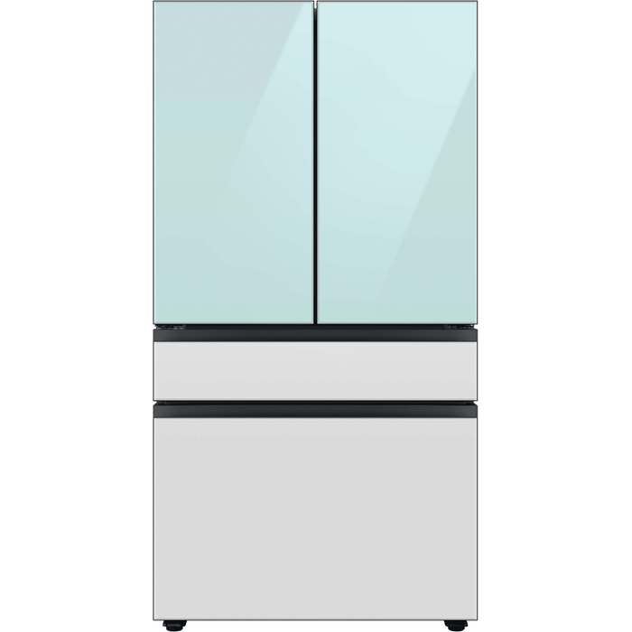 Samsung BESPOKE RF29BB86004M 36 Inch Smart 4-Door French Door Refrigerator with 29 cu. ft. Total Capacity, Beverage Center, FlexZone™ Drawer, Dual Auto Ice Maker, Wi-Fi, ADA: Morning Blue Glass Top Panel with White Glass Middle,Bottom Panels