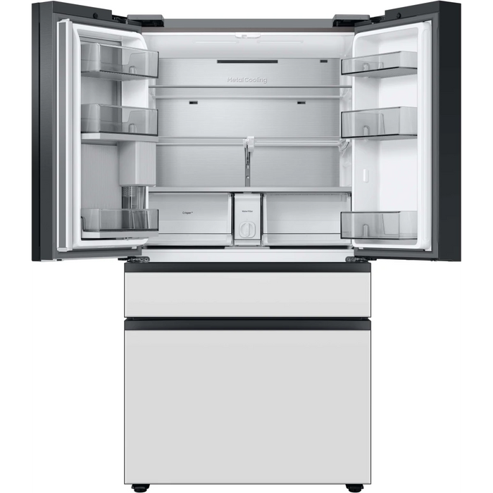 Samsung BESPOKE RF29BB86004M 36 Inch Smart 4-Door French Door Refrigerator with 29 cu. ft. Total Capacity, Beverage Center, FlexZone™ Drawer, Dual Auto Ice Maker, Wi-Fi, ADA: Morning Blue Glass Top Panel with White Glass Middle,Bottom Panels