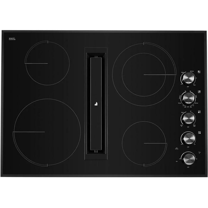 JennAir Black Floating Glass Series JED3430GB 30 Inch Electric Cooktop with 4 Element Burners, Ceramic Glass Surface, Dual-Choice™ Element, JX3™ Downdraft Ventilation System, DuraFinish® Glass Protection, Die-Cast Metal Knobs