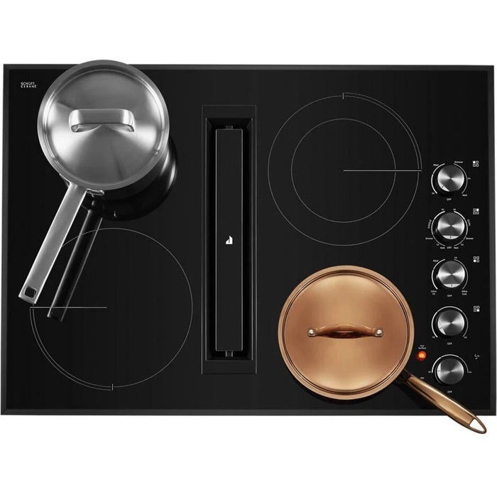 JennAir Black Floating Glass Series JED3430GB 30 Inch Electric Cooktop with 4 Element Burners, Ceramic Glass Surface, Dual-Choice™ Element, JX3™ Downdraft Ventilation System, DuraFinish® Glass Protection, Die-Cast Metal Knobs
