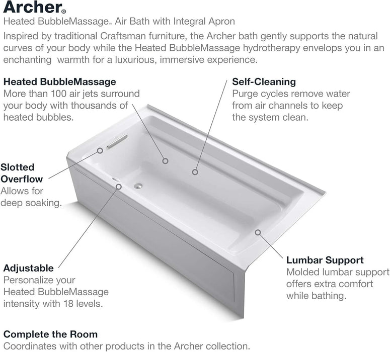 Kohler K-1949-GHLA-0 Archer Bathtub, White