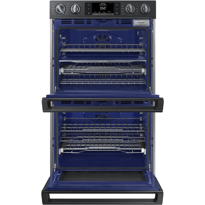 Samsung NV51K7770DG 30 Inch Electric Double Wall Oven with 10.2 cu. ft. Capacity, Steam Cook, Flex Duo with Smart Divider for 3 Separate Temperature Zones, Dual Convection, Rapid Preheat, Wi-Fi Probe and Soft Close Door: Black Stainless Steel