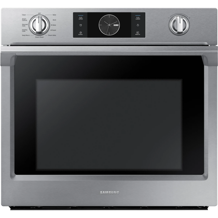 Samsung NV51K7770SS 30 Inch Wall Oven with 5.1 cu. ft. Capacity, Steam Cook, Flex Duo with Smart Divider for 2 Separate Temperature Zones, Convection, Rapid Preheat, Combination Digital/Analog Controls, Wi-Fi, Probe and Sabbath Mode: Stainless Steel