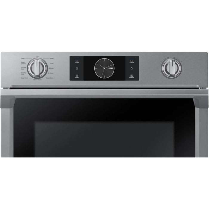 Samsung NV51K7770SS 30 Inch Wall Oven with 5.1 cu. ft. Capacity, Steam Cook, Flex Duo with Smart Divider for 2 Separate Temperature Zones, Convection, Rapid Preheat, Combination Digital/Analog Controls, Wi-Fi, Probe and Sabbath Mode: Stainless Steel