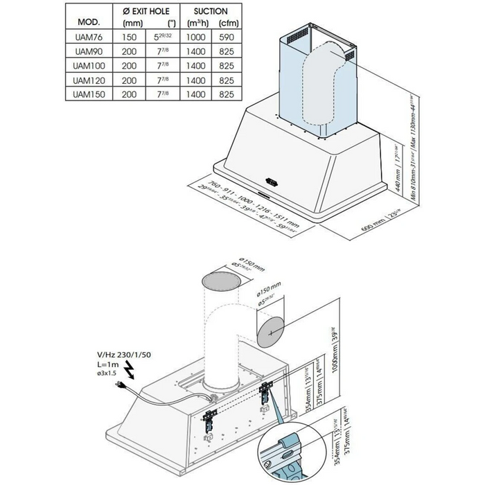 Ilve Majestic II Collection UAM120BG 48 Inch Wall Mount Range Hood with 4-Speed/600 CFM Blower, Push Button Control, Halogen Lighting and Dishwasher-Safe Mesh Filter: Blue Grey