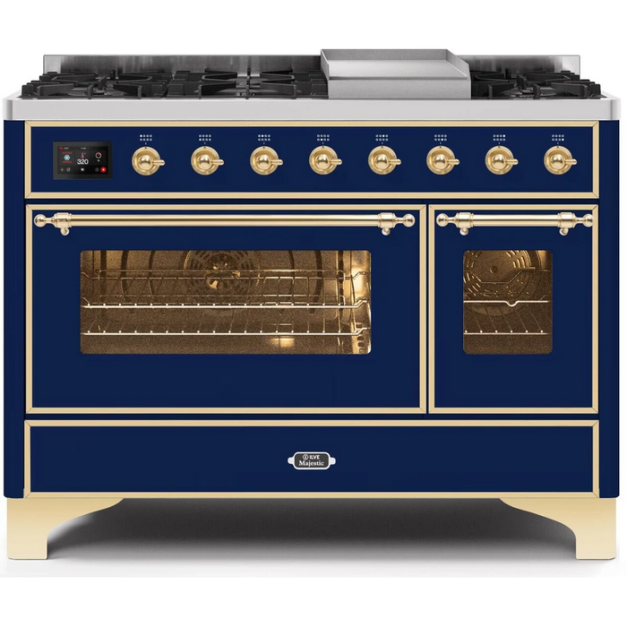 ILVE 48" Majestic II Dual Fuel Range 8 Burner Midnight Blue Brass LP UM12FDNS3MBGLP + AMC120