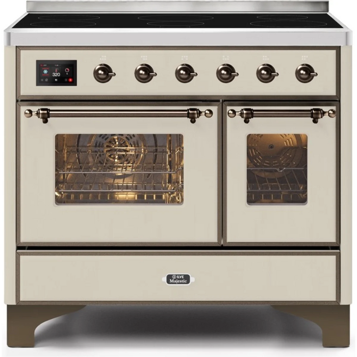 Ilve Majestic II Collection UMDI10NS3AWB 40 Inch Freestanding Induction Range with 6 Element Burners, Double Oven, 3.82 Cu. Ft. Total Capacity, Warming Drawer, and Self-Clean: Antique White, Burnished Trim