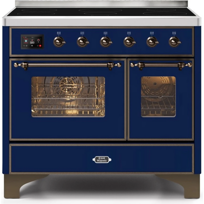 Ilve Majestic II Collection UMDI10NS3MBB 40 Inch Freestanding Induction Range with 6 Element Burners, Double Oven, 3.82 Cu. Ft. Total Capacity, Warming Drawer, and Self-Clean: Midnight Blue, Burnished Trim