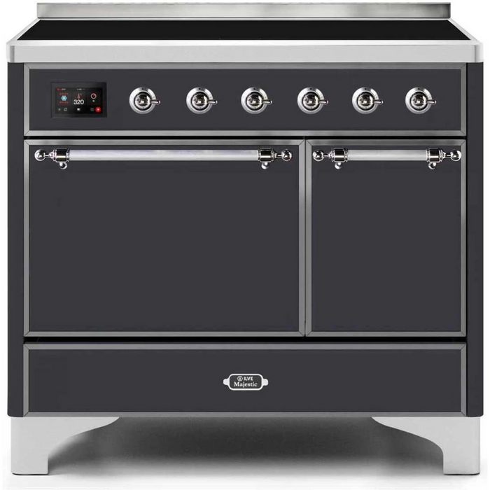 Ilve Majestic II Collection UMDI10QNS3MGC 40 Inch Freestanding Electric Induction Range with 6 Elements, 3.82 cu. ft. Total Capacity, Warming Drawer, and Fast Pre-Heat: Matte Graphite, Chrome Trim