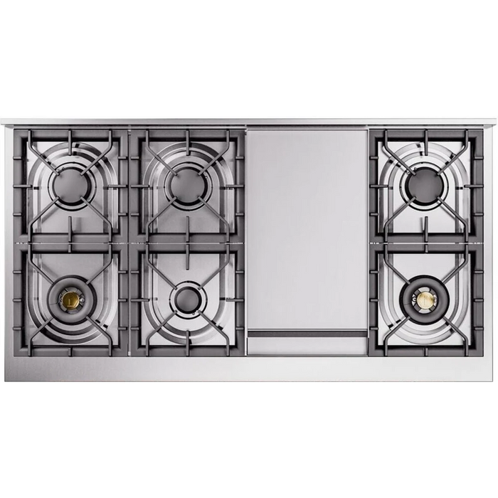 Ilve Nostalgie II Collection UP48FNMPSSC 48 Inch Freestanding Dual Fuel Range with 8 Sealed Burners, 5.02 cu. ft. Total Capacity, Storage Drawer, and Griddle: Stainless Steel, Chrome Trim