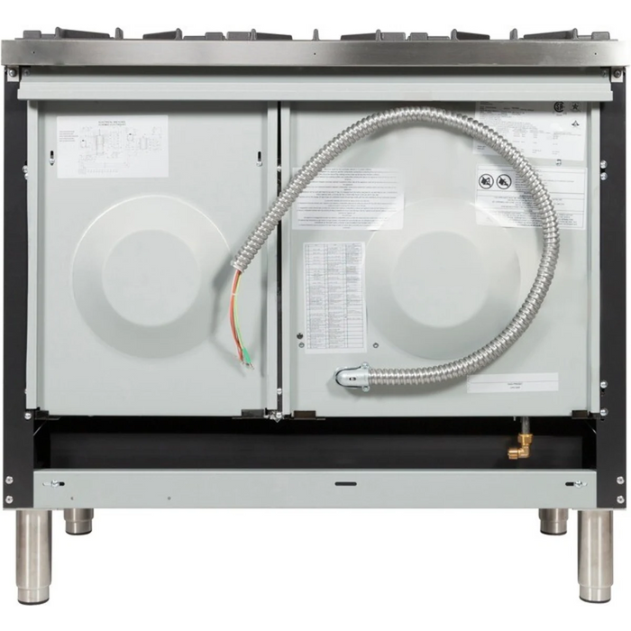 Ilve Nostalgie Collection UPDN100FDMPMYLP 40 Inch Freestanding Dual Fuel Range with 5 Sealed Burners, 3.98 cu. ft. Total Capacity, Storage Drawer, and Griddle: Matte Graphite/Bronze Trim - LP