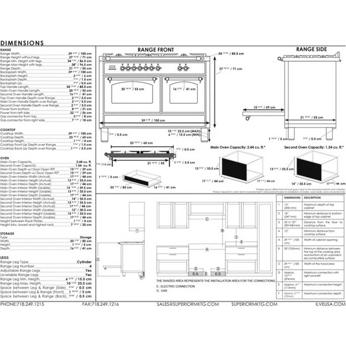 Ilve Nostalgie Collection UPDN100FDMPMYLP 40 Inch Freestanding Dual Fuel Range with 5 Sealed Burners, 3.98 cu. ft. Total Capacity, Storage Drawer, and Griddle: Matte Graphite/Bronze Trim - LP