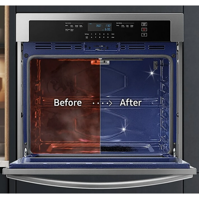 Samsung NV51T5511SG 30 Inch Single Wall Oven with 5.1 Cu. Ft. Capacity, WiFi, Digital Touch Controls, Blue Ceramic Interior, Delay Start, Broiler, Adjustable Racks, Steam/Self Clean, Child Lock, Sabbath Mode, and ADA Compliant: Black Stainless Steel