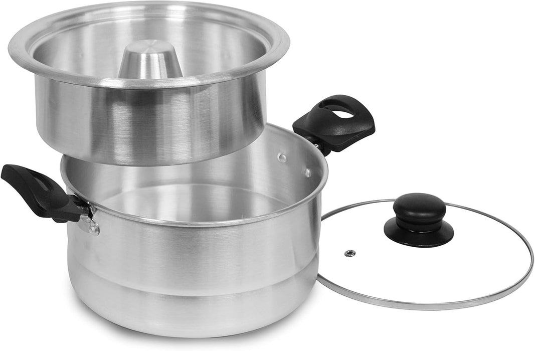 Bene Casa - Aluminum Flan Mold Double Boiler with Glass Lid (1.6 Liter) - Includes Aluminum Inner Pan (8") - Dishwasher Safe BC-58378
